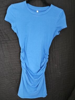 Women’s Blue Short-Sleeve Ruched Tee Dress